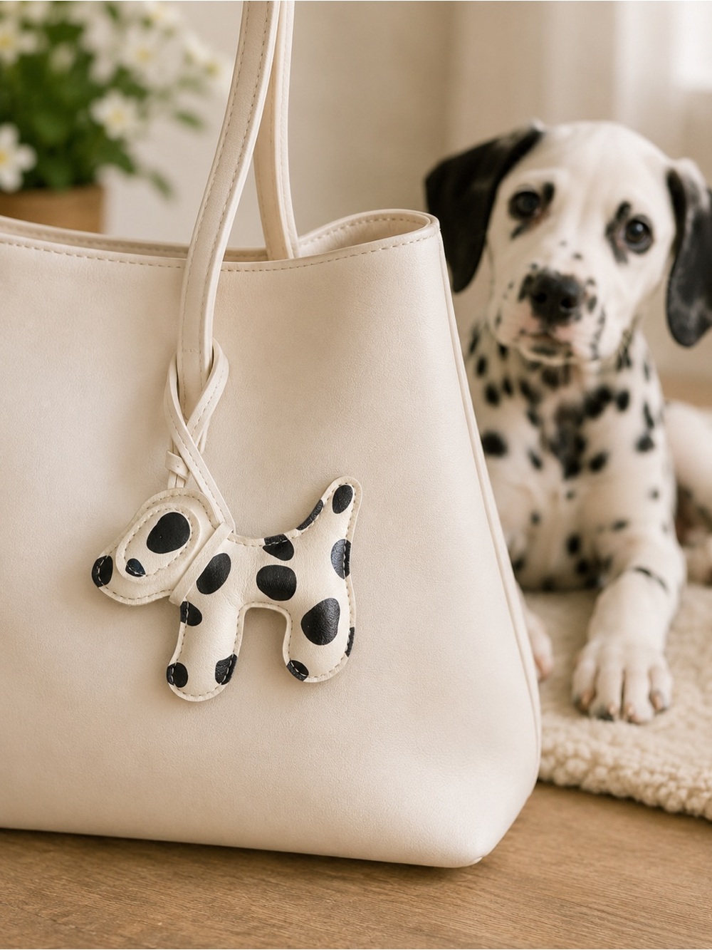 Spotted Dog Faux Leather Purse Charm Bag Accessory White & Black Spotted